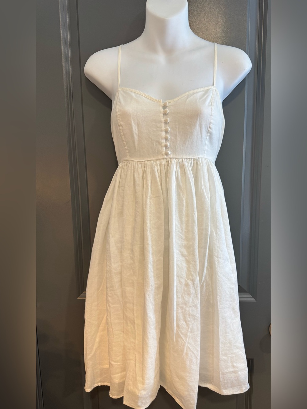 Y2K Heritage 1981 White Spaghetti Strap with Button detail Cotton Sundress